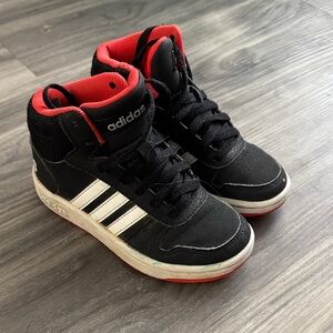 adidas Kids Black & Red High-Top Sneakers with White Stripes
